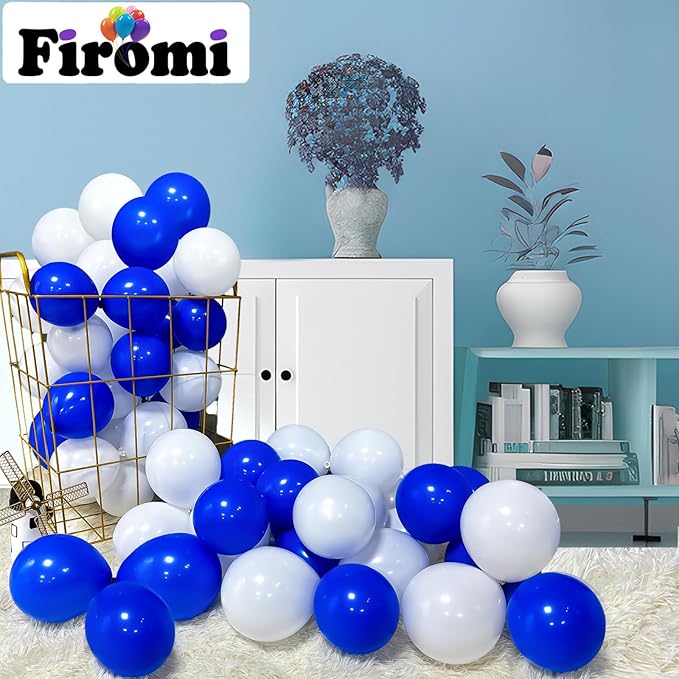 Firomi Small Royal Blue Balloons 5-inch 100 Pack Helium Shiny Round Blue Thicken Latex Balloon for Wedding Birthday (with 2 Ribbons)