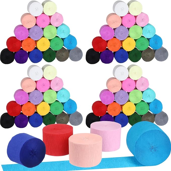 Ctosree 60 Roll 4920 ft Crepe Paper Streamer Roll for Party Decoration Rainbow Crepe Paper for Flower Making Party Streamer for Birthday Wedding Baby Shower Living Room Decor (Dark Color)