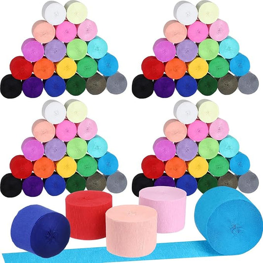 Ctosree 60 Roll 4920 ft Crepe Paper Streamer Roll for Party Decoration Rainbow Crepe Paper for Flower Making Party Streamer for Birthday Wedding Baby Shower Living Room Decor (Dark Color)