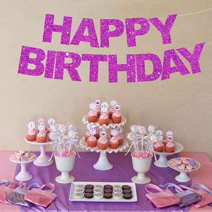 BEISHIDA Happy Birthday Banner - Pre-Strung No DIY Birthday Decorations - Happy Birthday Sign - Birthday Banner for Women, Kids - Backdrop Purple