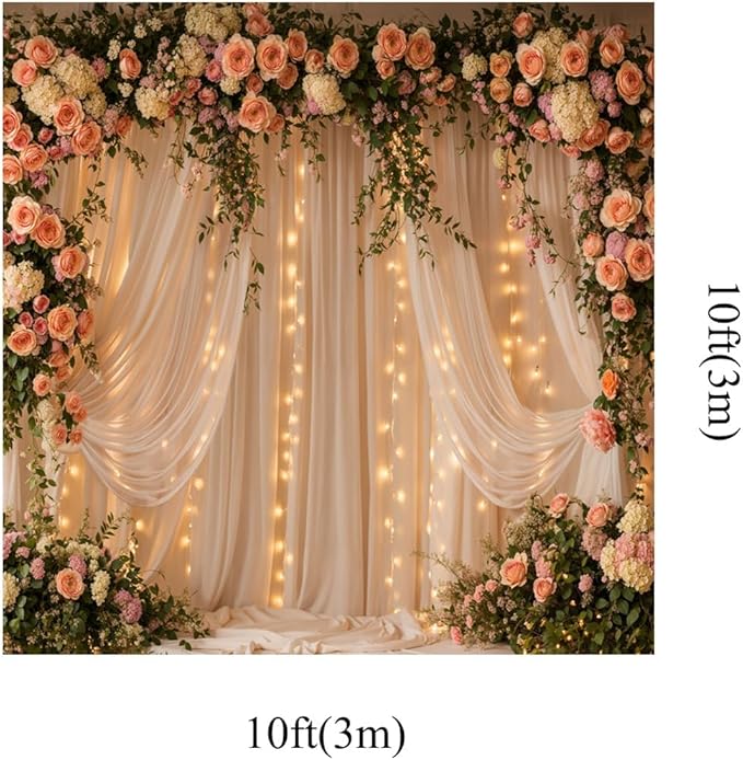 Kate 10x10ft Pink Gauze Curtain Decoration Pink Flowers Door Photography Backdrops Wedding Portrait Dessert Table Photo Background