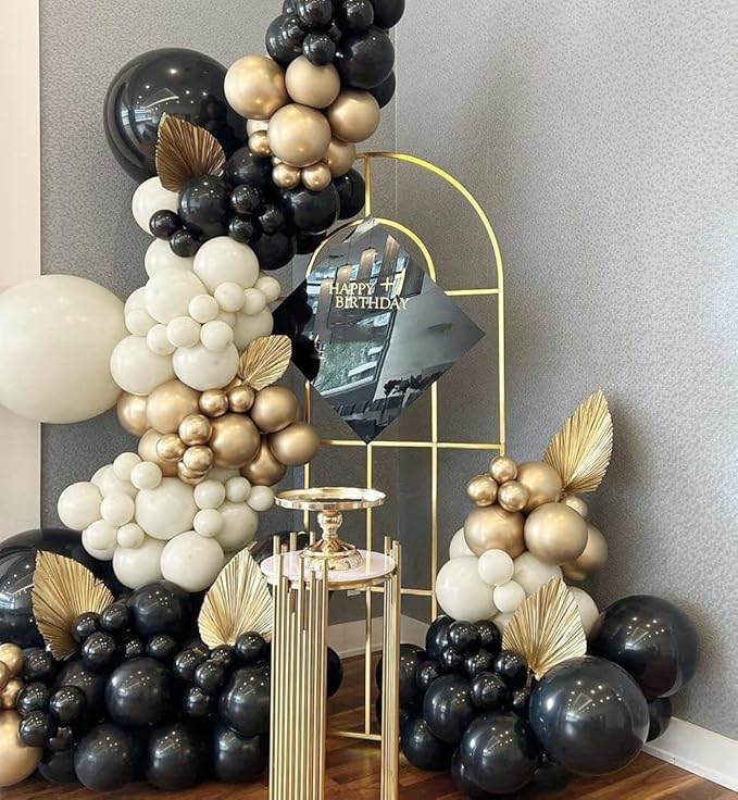 Dagelar Black Gold Beige Balloons, 60PCS Black Gold White Sand Balloons Party Balloon with Metallic Gold Confetti Party Balloon for Graduation, Weddings, Birthday, New Year Decorations