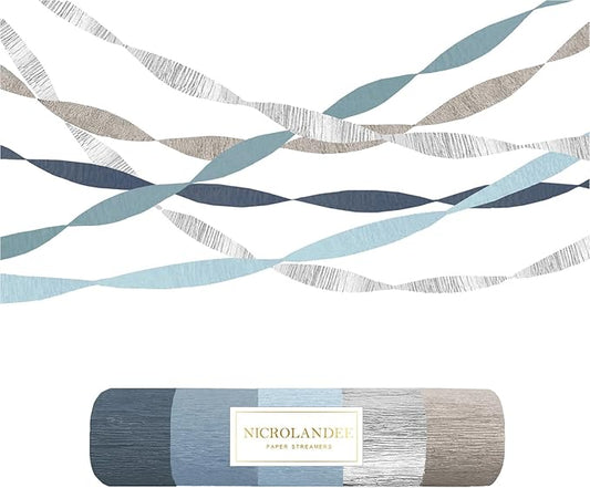 NICROLANDEE 5 Rolls Dusty Blue Grey Silver Crepe Paper Streamers for Wedding Decorations, Paper Garland Decoration for Something Blue Bridal Shower, Birthday, Bachelorette, Baby Shower Backdrop