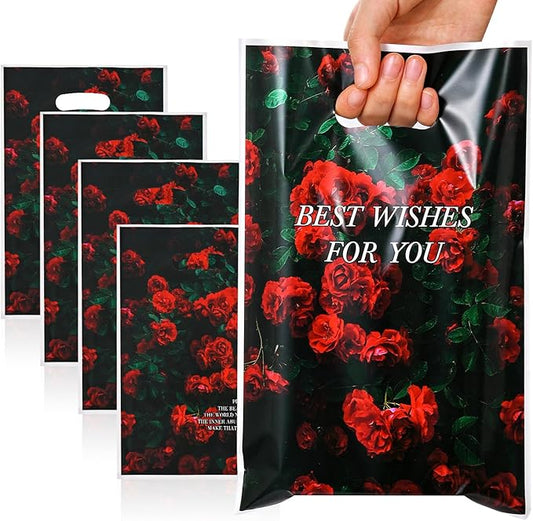 HappFestiv 50 Pcs Rose Party Favor Bags, Dark Rose Goodie Bags with Handle, Treat Bags for Snacks&Candy, Gift Bags for Wedding, Party Supplies