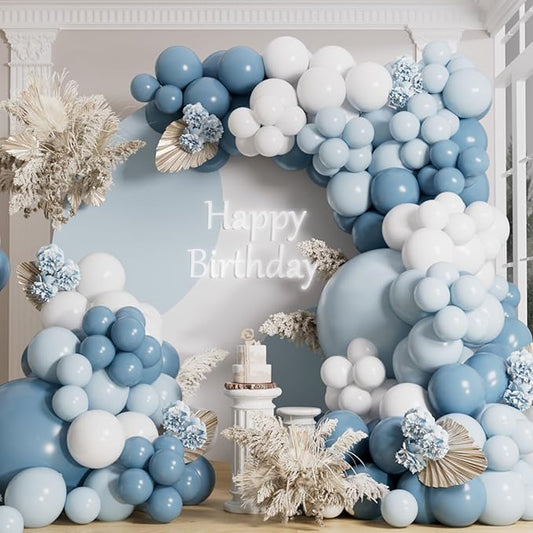 AULE Blue Balloon Arch Kit 155Pcs Dusty Macaron Blue White Balloons Garland for Birthday Graduation Anniversary Gender Reveal Baby Shower Theme Party Decoration