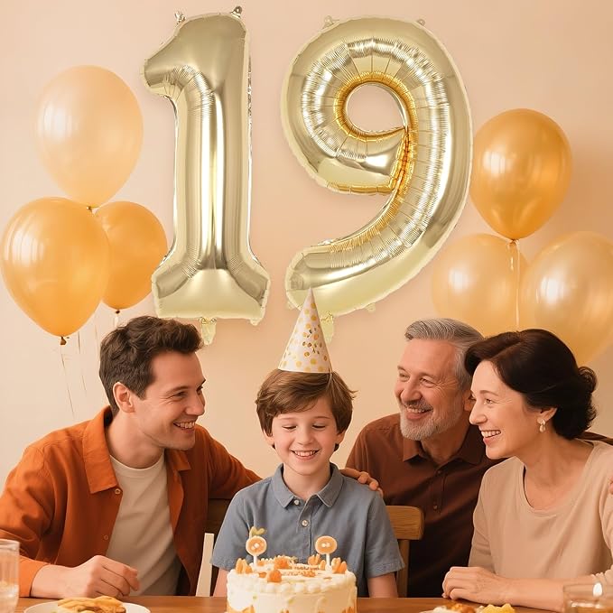 Champagne Gold Large Number 19 Balloon, 40 Inch Light Gold Foil Helium Number Balloons, Giant Mylar Number 19 Balloons for 19 Years Old Birthday Party Anniversary Decorations (Champagne Gold 19)