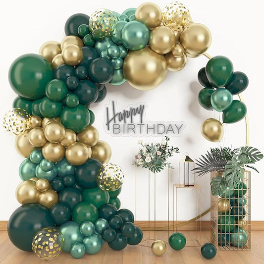 Archloon 156pcs Green and Gold Balloon Garland Arch Kit, Different Sizes 18 12 10 5 inch Green Latex Metallic Confetti Balloons for Graduation Birthday Anniversary Safari Party Decoration Supplies