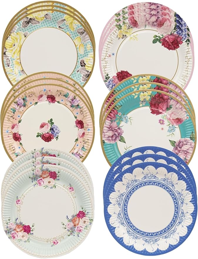 Talking Tables Afternoon Tea Vintage Floral Paper Plates | 24 Count (1 Pack) | Truly Scrumptious | for Birthday Party, Baby Shower, Wedding Hen Party and Anniversary, Disposable Tableware - Size 9'