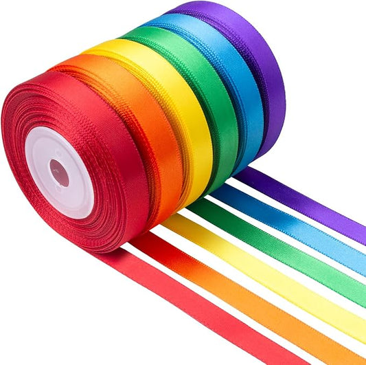 Rainbow Satin Ribbon 3/8 Inch Wide Colorful Ribbon Bulk Ribbon Rolls Assorted Solid Color Double Faced Satin Ribbon for Crafts Gift Wrapping Hair Bows Wedding Flower Bouquet Invitation - 60Yds