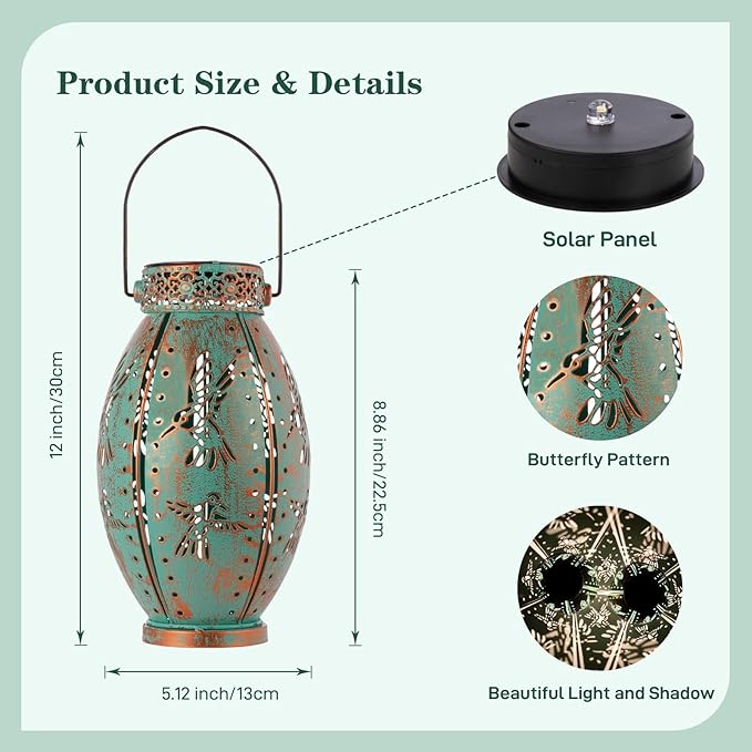 2 Pack Solar Lanterns Outdoor Waterproof Decorative Hummingbird Solar Lantern Lights Hanging for Outside Patio Tableto Garden Yard Lawn Decor, Gifts for Mom Grandma Woman