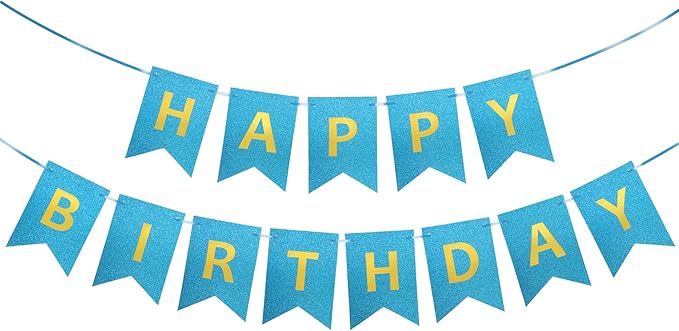 Clabby Glitter Blue Happy Birthday Banner with Shiny Letters Happy Birthday Shiny Glitter Hanging Signs Bunting for Party Supplies Hanging Backdrop Decoration