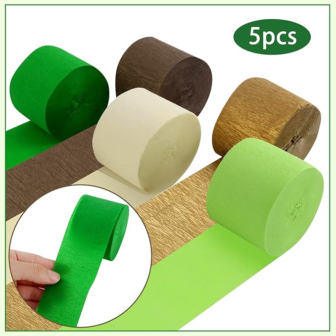 5 Rolls Green & Gold Crepe Paper Streamers, Crepe Paper Craft for Wedding Baby Shower Birthday Bridal Party Engagement Decorations Supplies