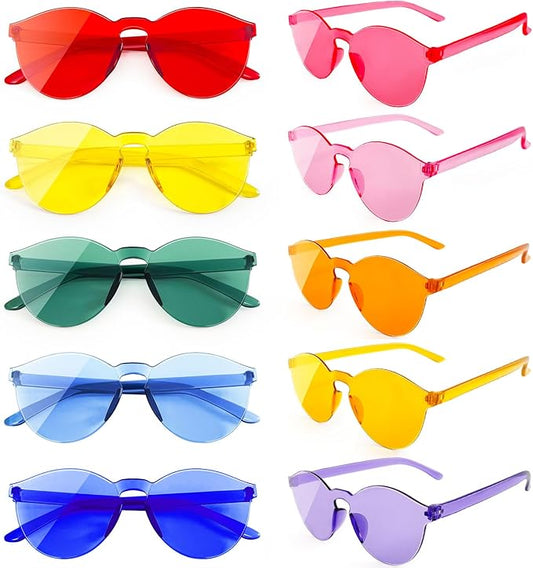 10/20 Pack Star/Heart Shape/Round/Butterfly/Cat Eye/Rectangle/Fire Rimless Tinted Party Sunglasses Color Glasses