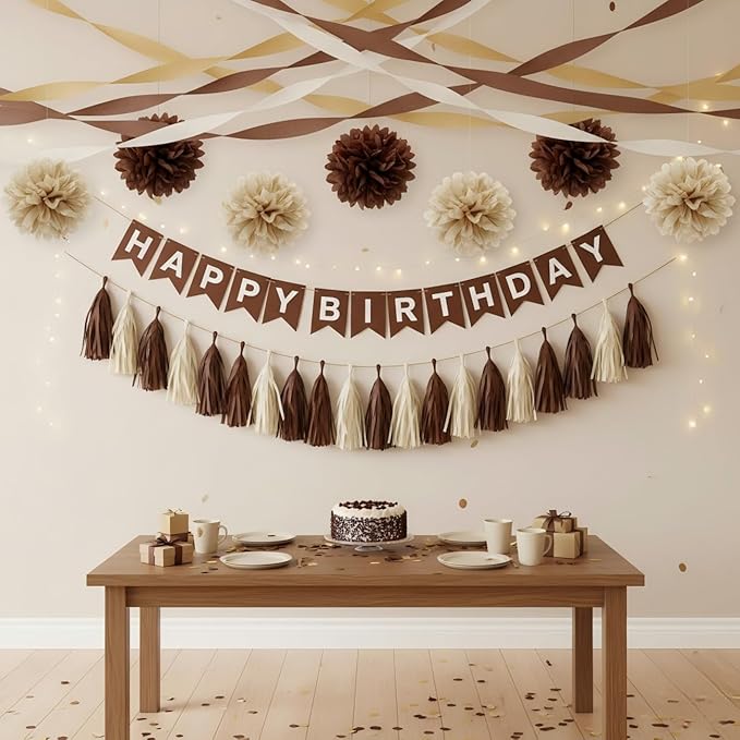 CC wonderland zone 6 Rolls Brown Crepe Paper Streamers for Boho Rustic Neutral Wedding Bridal Shower Western Party Decoration(Browe, Kraft, Beige)