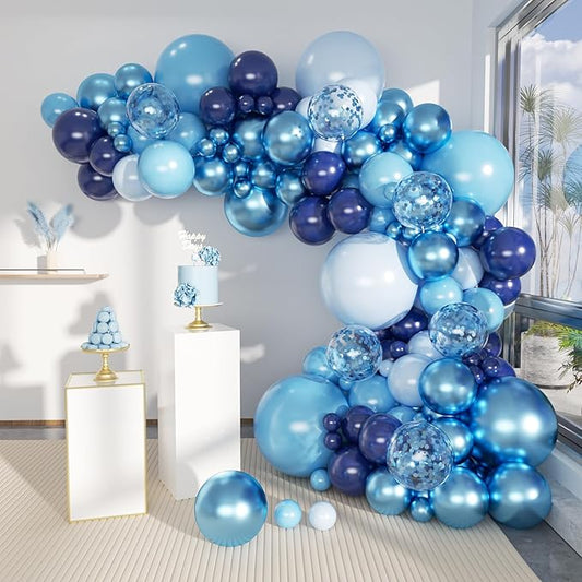 MEBAY Blue Balloon Arch Kit, 147 Pcs Metallic Macaron Light Navy Blue Balloons Garland with Confetti for Baby Shower Birthday Wedding Ocean Themed Party Decoration