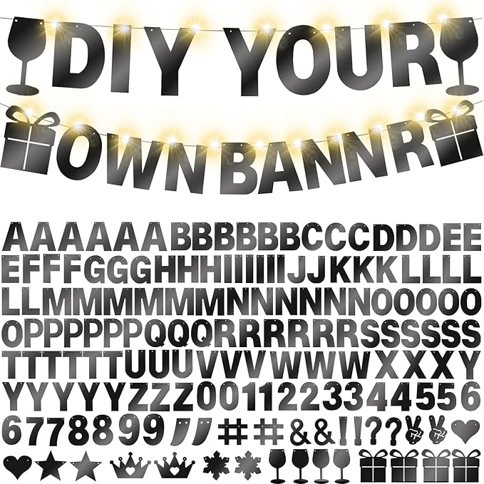 175Pcs DIY Glitter Customizable Banner Kit Happy Birthday Custom Letters Banner 30th Birthday Decorations Anniversary Personalized Banners Decor Death to My 20s Party Supplies (Glitter Black)