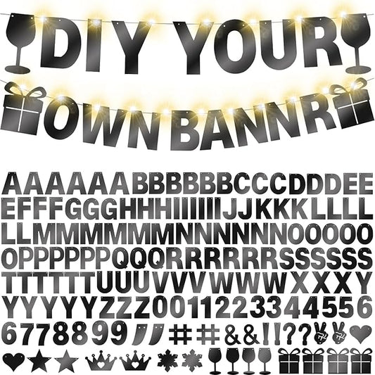 175Pcs DIY Glitter Customizable Banner Kit Happy Birthday Custom Letters Banner 30th Birthday Decorations Anniversary Personalized Banners Decor Death to My 20s Party Supplies (Glitter Black)