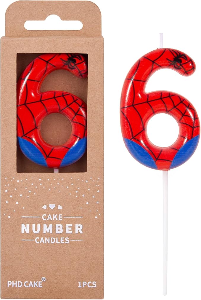 PHD CAKE 2.76 Inch Number 6 Spider Birthday Candles, Spider Cartoon Themed Number Candles, Cake Number Candles, Party Celebration