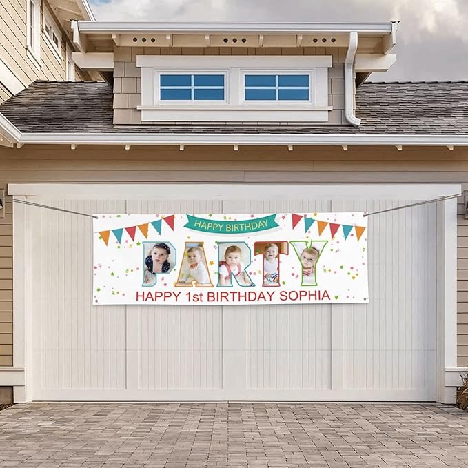 Happy Birthday Banner Personalized Name Photo Age Custom Birthday Banners and Signs Customize for Birthday Party Decoration 4'x2'