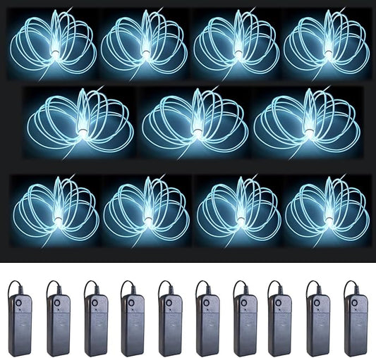 MaxLax EL Wire White 10-Pack, 9ft/2.75m Neon Light Wire with Noise Reduction and Battery Pack…