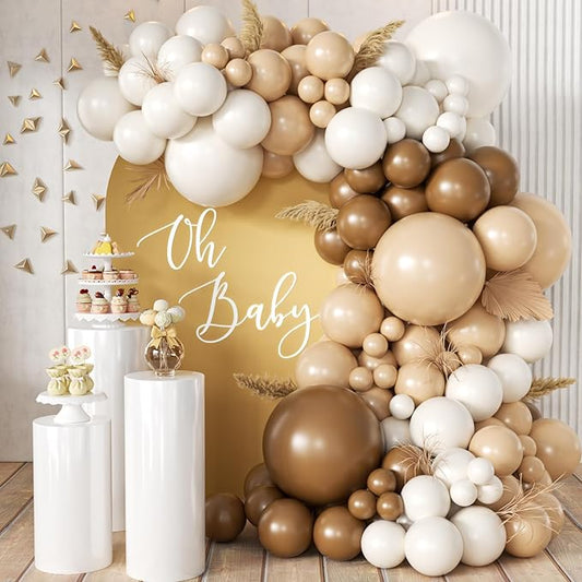 MEBAY Boho Brown Balloon Garland Arch Kit, 166Pcs Coffee Brown Nude White Balloons for Neutral Bear Bridal Baby Shower Birthday Party Decorations