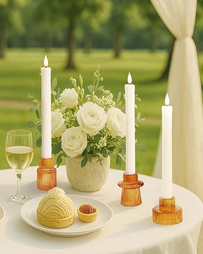 Homemory Colorful Glass Candle Holders, 12 Pcs Amber Tealight Candle Holder, Taper Glass Candlestick Holder, Votive Candle Holders for Tables Wedding Centerpieces, Shabbat, Home Decor, Christmas