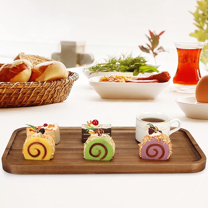 16" x 8" Large Wooden Serving Tray for Decor Party Charcuterie Boards Rectangular Acacia Wood Dessert Platters Rectangle Cake Dessert Plates Food Cheese Platter Board Snack Kitchen Dishes Tray