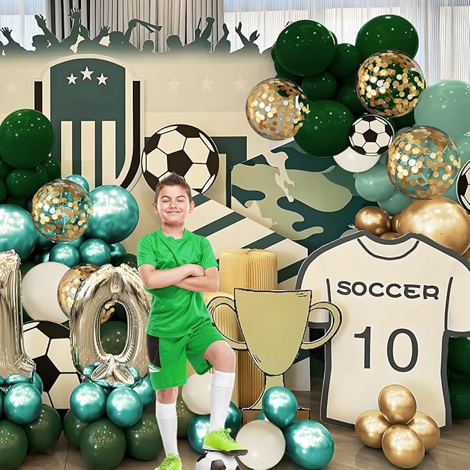 MEBAY Green Gold White Balloon Arch Kit, 147PCS Dark Green Ivory Gold Metallic Pastel Green Balloons Garland for Birthday Wedding Baby Bridal Shower Party Decorations