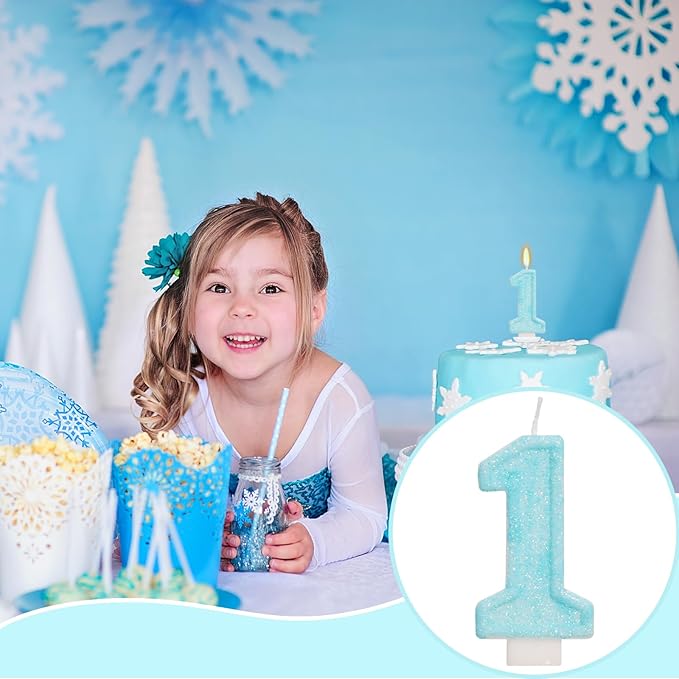 Blue Birthday Candles - Number 1 Candle for A Little Boo 1st Birthday Decorations Boy Girl, Sky Blue Cake Decorations Big One Theme Party Supplies