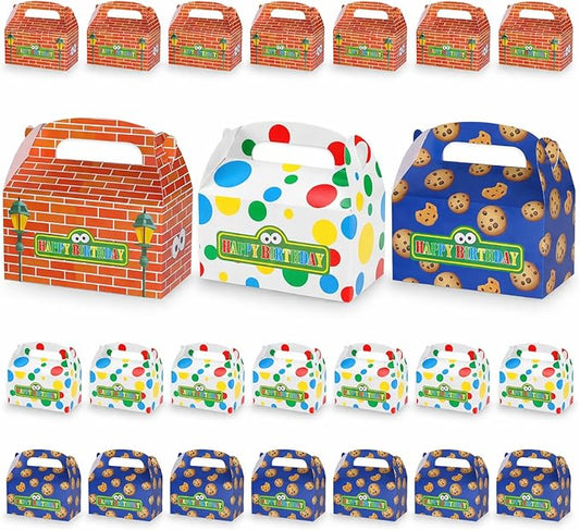 FestiVex 24 Pcs Kids Birthday Party Favor Boxes Gable Treat Gift Boxes with Brick Wall Cookie and Polka Dot Designs for Candy Cookies Small Gifts Goodie Bags Party Supplies