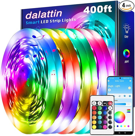 dalattin Led Lights for Bedroom 400ft, 24V Led Strip Lighting with IR Remote/Bluetooth App Control, Music Sync RGB Color Changing via App, for Room Party Festival Decor(4 Rolls of 100ft)