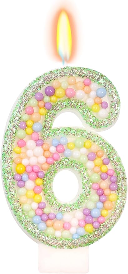 Birthday Candles - Number 6 Candle, Colorful Macaron Candles for Boys/Girls, Green Cake Decorations, Dinosaur Themed Party Supplies
