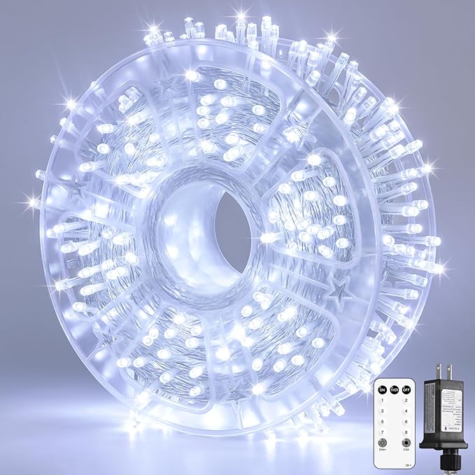JMEXSUSS 132 ft 400 LED White Christmas Lights Indoor Outdoor Waterproof, 8 Modes White String Lights Plug in with Remote, Christmas String Light for Outside Tree Party Patio Bedroom Classroom Decor