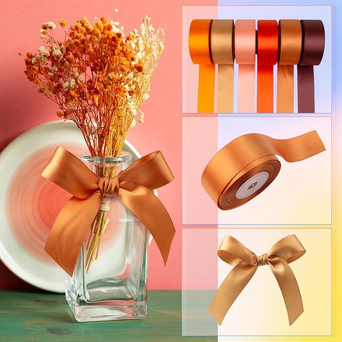 Burnt Orange Ribbon 1 Inch Wide Terracotta Ribbon Orange Satin Ribbon Assorted Solid Color Double Faced Satin Ribbon for Fall Wedding Flower Bouquet Wrapping Gift Wrapping Hair Bows Crafts