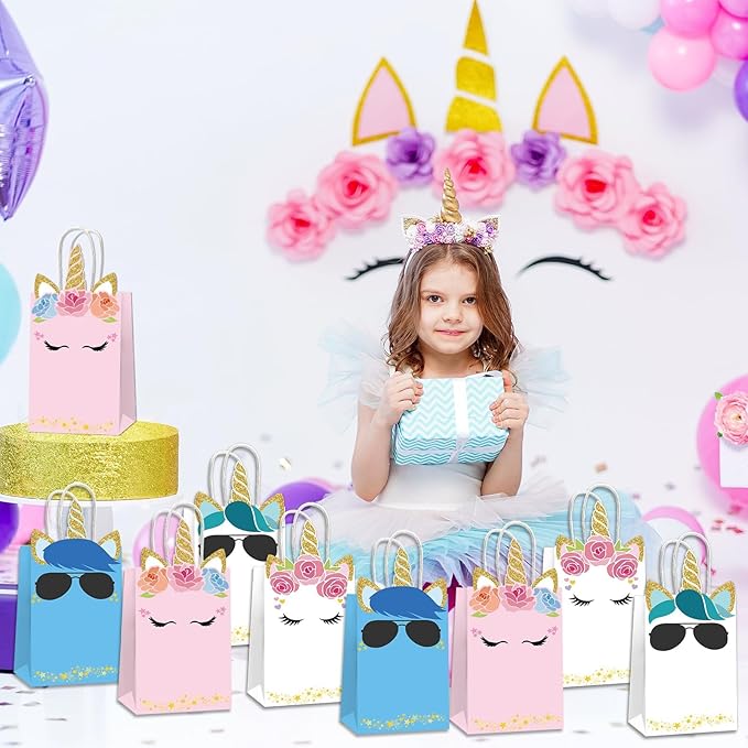 ojustbeok 24PCS Unicorn Party Favor Bags Rainbow Unicorn Birthday Party Disposable Treat Bags with Handles Gift Bag for Girls and Boys Birthday Baby Shower Decorations Supplies