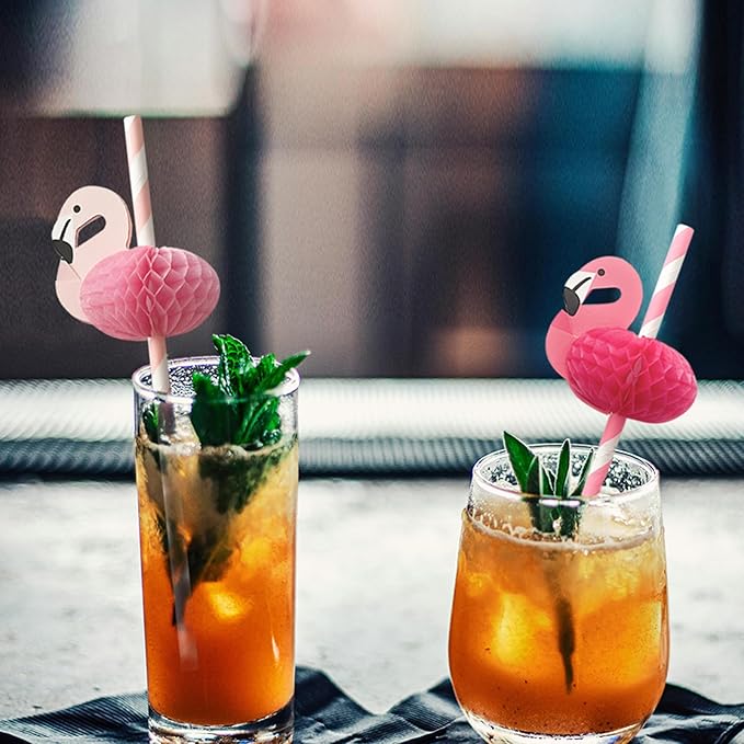 【60PCS】Flamingo Straws Flamingo Drinking Paper Disposable Cocktail Straws for Party Supplies, Birthday,Baby Shower, and Holiday Celebrations Tableware Decoration