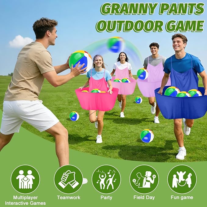 Granny Pants Outdoor Game, Granny Pants Yard Game for Adults with Bouncy Balls and 1 Air Pump (Random Colors), Granny Pants Game Granny Skirt Outdoor Game for Family Reunion Team Game Party