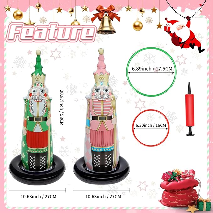 Christmas Ring Toss Games for Family Kids Party 5 Pack Inflatable Nutcrackers Toss Game Adults for Indoor Outdoor Garden Toys Gifts Holiday Decorations