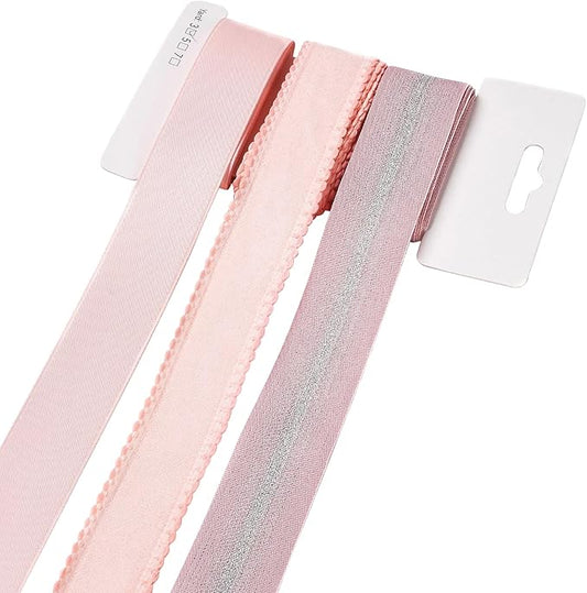 BEEFLYING 3 Styles Pink Wire Edged Ribbons for Gift Wrapping Decoration 25~28mm×2.7m Stripe Ribbons Satin Ribbons for Wedding Party Decoration Hair Bows Flower Designs Sewing and Craft, 9 Yards