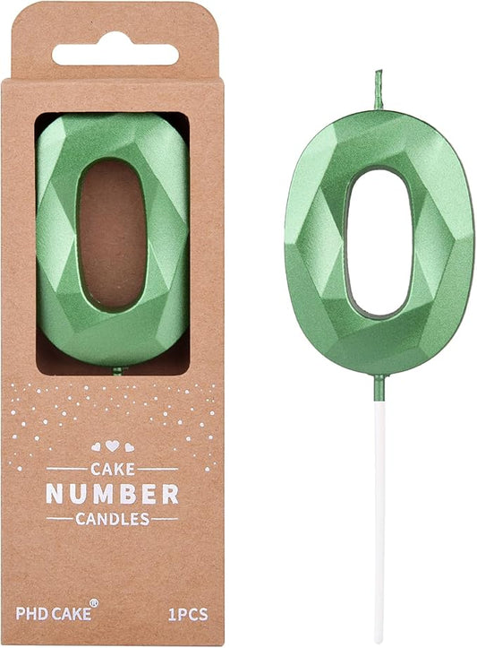 PHD CAKE 2.76 Inch Crystal Green 0 Number Cake Candle, Numeral Birthday Candles, Green Number Candles, Party Celebration