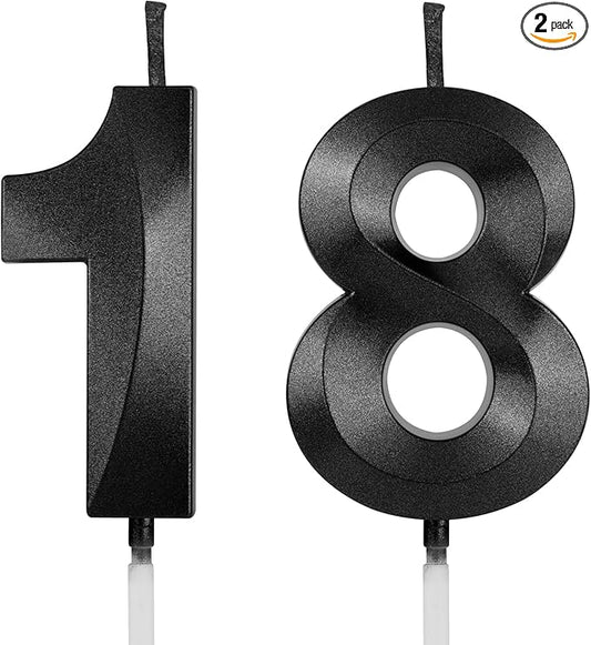 Number 18 Birthday Candles, 1.96 Inch Happy Birthday Cake Candles Cupcakes Topper Decoration for Birthday Party Wedding Anniversary Celebration Supplies (Black)