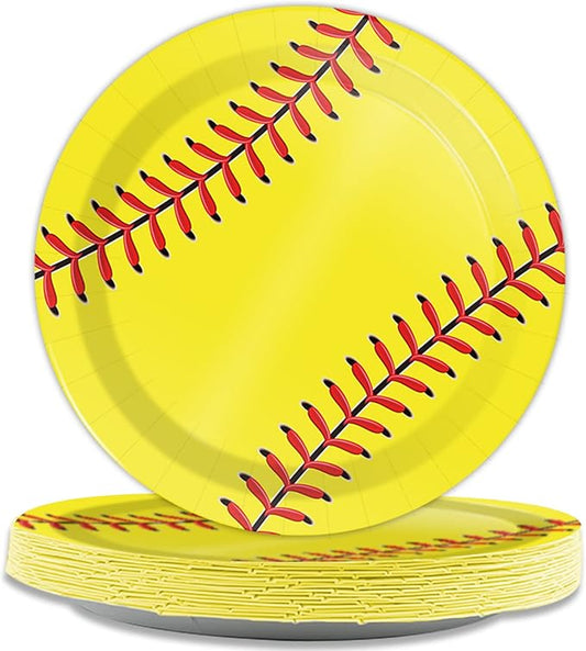 Wiooffen 48 Pcs Softball Paper Plates 7inch Softball Theme Birthday Party Dessert Plates Supplies Decorations for Baby Shower Birthday Celebration