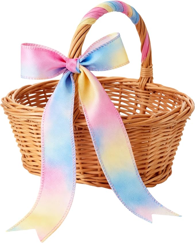 Meseey 1.5 Inch x 10 Yards Pastel Wired Ribbon, Rainbow Gradient Pastel Ribbons for Easter Wreaths, Gift Wrapping, Easter Baskets, Crafts, Spring Party Decorations