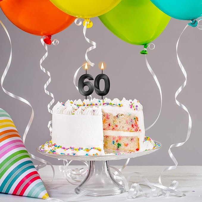 BBTO 60th & 6th Birthday Candles Number Candles Cake Topper Decoration for Birthday Wedding Anniversary Celebration Supplies(Black)