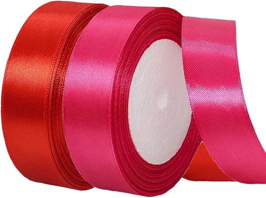2 Rolls Red Hot Pink Ribbon, 1 Inch x 50 Yards Satin Fabric Ribbon for Flower Bouquets, Gift Wrapping, DIY Crafts, Birthday Cakes, Holiday, Wedding Party and Mother’s Day Decorations