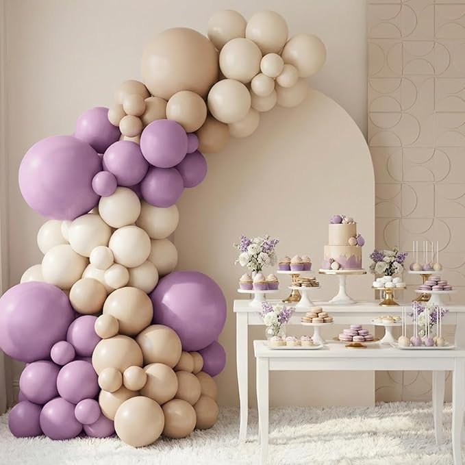 RUBFAC Dusty Purple Balloons 129pcs Different Sizes Pack of 18 12 10 5 Inch, Latex Light Lavender Lilac Balloon Garland Arch Kit for Wedding Baby Shower Gender Reveal Birthday Party Decorations