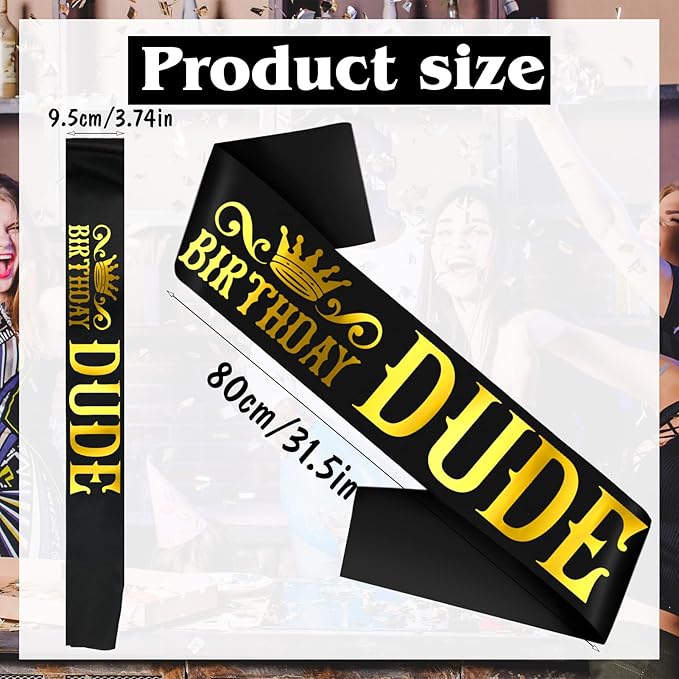 Generic Birthday Dude Sash with Gold Foil, Black Funny Birthday Sash for Boys or Men, Party Decorations and Supplies, Gifts for Husband, Boyfriend, Son, Brother (Black+Gold)