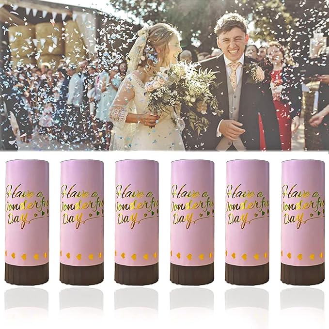 Pink Confetti Party Confetti Cannon, 6 Pack Mini Party Poppers Pink Confetti Cannon Shooters Biodegradable Confetti for Wedding Kids Birthday Party Supplies