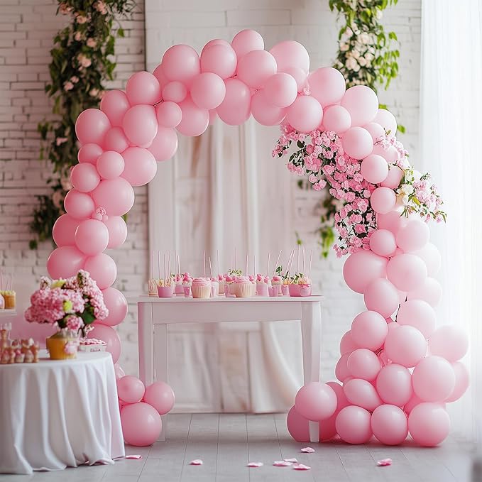 RUBFAC 135pcs Baby Pink Balloons Different Sizes 18 12 10 5 Inch for Garland Arch, Light Pastel Pink Latex Balloon for Wedding Birthday Party Baby Shower Gender Reveal Anniversary Decorations