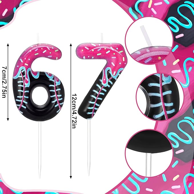 Conelist Ice Cream Drip Baseball Birthday Candle Number 67 Baseball Candle Ice Cream Drip 6 7 Birthday Decorations Cake Toppers for Sport Team Anniversary Party Decorations Gift